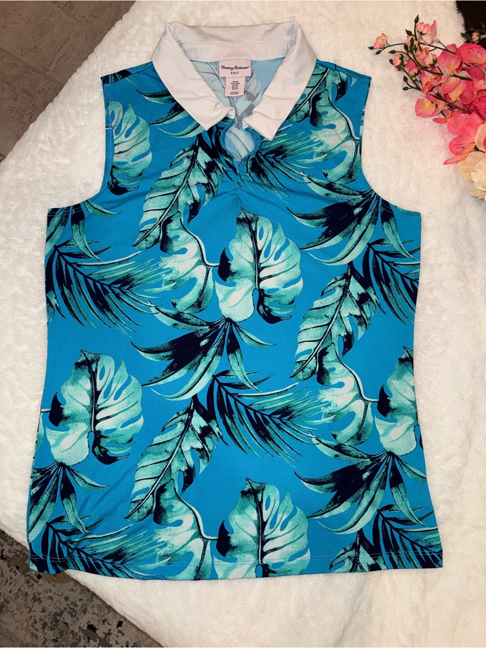 2 x 20$ Tommy Bahama Turquoise Tropical Leaf Sleeveless Polo Size M